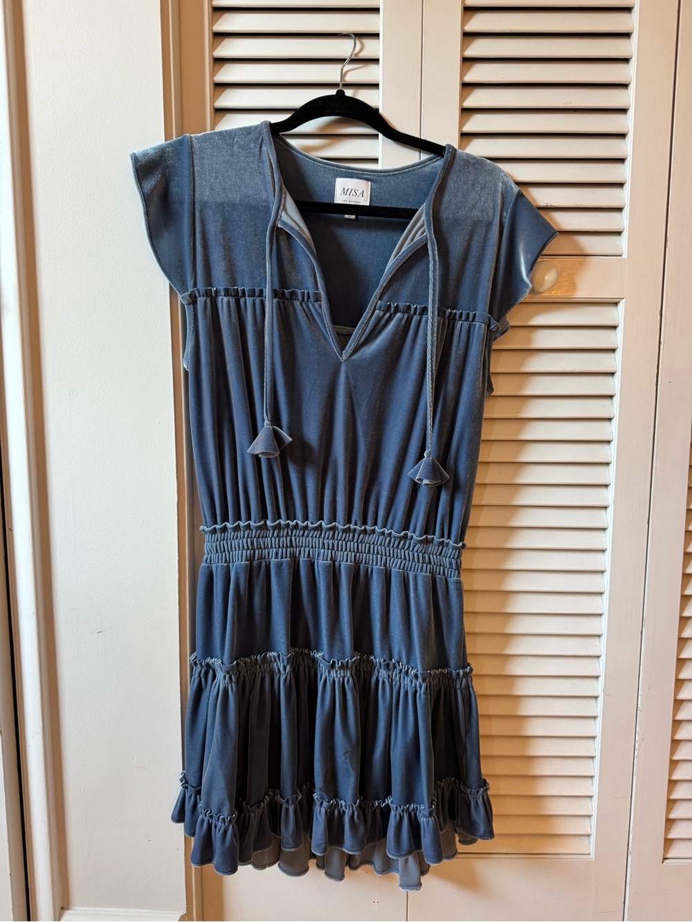 MISA Los Angeles Blue Velvet Ruffle Mini Dress Size Small